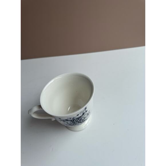 Anthropologie Initial K Mug | White Pedestal Coffee Cup | Black Floral Monogram - Picture 4 of 7